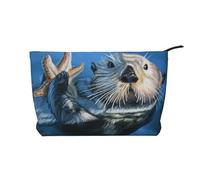 Sea Otter Printed Make up Bag for Women Corduroy Makeup Bags Zipper Travel Cosmetic Bags Pouch Organizer