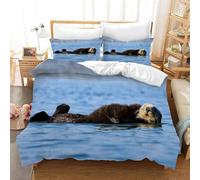 Sea Otter Super King Duvet Cover Set 3D Printed Animal Pattern Bedding Set Ultra Soft Microfiber Quilt Cover 220x260 cm for Single Bed with 2 Pillowcases with Zipper F.1295