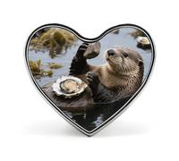 Sea Otter Tool Using Lapel Pin Heart Metal Brooch Pin with Secure Pinback Fashion Button Badge for Clothing, Hats, Bags Decoration