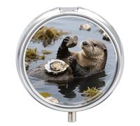 Sea Otter Tool Using pilldispenser with Mirror 3 Compartments Waterproof Pillcase for Purse Pocket Non-Slip Grip Travel Medicine Organizer Container Box for Vitamin Fish Oil Supplement