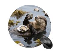 Sea Otter Tool Using Round Mouse Pads Non-Slip Rubber Base Mouse Mat Cute Mousepad Funny Computer Desk Accessories for Office Home Gaming Work 7.8 X7.8 Inch