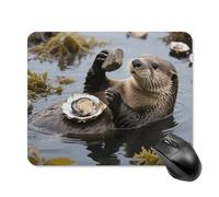 Sea Otter Tool Using Square Mouse Pads Non-Slip Rubber Base Mouse Mat Cute Mousepad Funny Computer Desk Accessories for Office Home Gaming Work 20 * 25cm