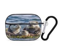 Sea Otters Earbuds Organizer Shockproof Protective Airpods Pro Cover with Carabiner Clip Anti Fall Carrying Earphone Case Cover for Airpods Pro 2nd Generation Black