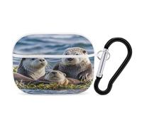 Sea Otters Earbuds Organizer Shockproof Protective Airpods Pro Cover with Carabiner Clip Anti Fall Carrying Earphone Case Cover for Airpods Pro 2nd Generation White