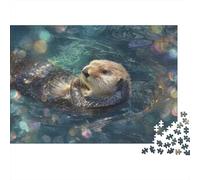 Sea Otters Float in The Colorful Water Ripples Puzzle 1000pcs (75x50cm) Erwachsene Puzzle,Home Decor