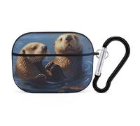 Sea Otters Painting AirPods Pro 2 Case Cover, Shockproof Hard Shell Protective Case for Women Men, Compatible with Airpod Pro Case 2nd/1st Generation with Keychain-Black