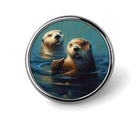 Sea Otters Painting Badge Holder Exquisite Round Badge with Picture Pin DIY Button Badges Personalized Metal Button Pin Fashion Brooch Crafts Gifts Clothes Decorative Pins