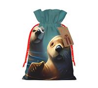 Sea Otters Painting Burlap Drawstring Gift Bag With Tag, Reusable Linen Pouch For Christmas, Birthday, Party, Small Gift Packaging S