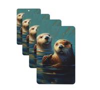 Sea Otters Painting Car Air Fresheners Cards Set of 4 Pieces Personalized Car Fresheners Gifts for Men Women Auto Aromatherapy Tablets Hanging Scented Cards for Wardrobe Bathroom