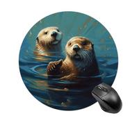 Sea Otters Painting Mouse Pad, 7.8 Inch Portable Round Mouse Mat with Non-Slip Rubber Base & Smooth Surface, Waterproof Mousepad for Gaming Office & Home