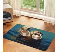 Sea Otters Painting Pet Feeding Mat Absorbent Pu Leather Dog Cat Food Mats Contain Spills Protects Floors, Anti-Slip Rubber Backing Dog Bowl Mats Easy Clean Pet Placemats 40x60cm