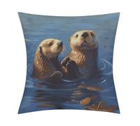 Sea Otters Painting Pillow Covers Soft and Comfortable Invisible Zipper ，Home Decor 18x18 Inch Edging Technology，Throw Pillow Covers for Couch Sofa Bedroom Living Room.