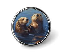 Sea Otters Painting Printed Round Brooch A Must Have Accessory for Trendy Women Ideal for Valentine's Day Birthday Graduation