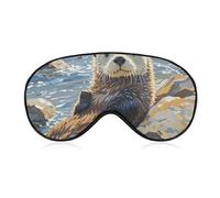 Sea Otters Painting Sleep Mask Light Block-Out Eye Mask for Side Sleeper Pressure-Free Soft Night Blindfold with Adjustable Strap Breathable Sleep Eye Cover for Travel