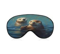 Sea Otters Painting Sleep Mask Personality Eye Sleep Shade Cover Comfortable Breathable Sleeping Blindfold Soft Comfortable Night Eye Cover Adjustable Band Eye Mask for Men Women