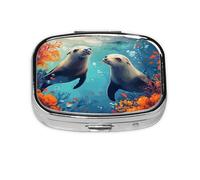 Sea Otters Pattern Pill Case Pill Box Travel Pill Organizer Small Square Medicine Box for Purse & Pocket Gifts