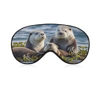 Sea Otters Sleep Mask Light Blocking Eye Cover Polyester Eye Mask with Elastic Strap Blindfold for Side Sleeper Sleeping Masks Face Hugging for Women Men Travel