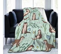 Sea Otters Throw Blankets Flannel Soft Warm Blanket 60"X50" for Bedding,Couch,Sofa,Bed,Warm Throw Blanket for Kids Room A Great Gift Decorations
