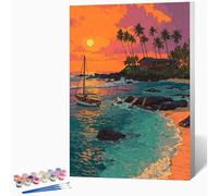 Sea Paint by Numbers for Adults Beach Paint by Numbers Kits, Hobbies for Adults Women, DIY Acrylic Pigment Color Oil Drawing Kits Wall Art for Living Room Decor 28x38 inch (Without Frame) -LKF07620N