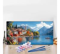 Sea Paint by Numbers for Adults Beginners DIY Paint by Numbers Cabin Colored Canvas Drawing,Easy Arts and Crafts for Adults Oil Painting Kit for Relax Christmas Decorations,Room Decor 70x140 cm G8-968