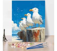 Sea Paint by Numbers for Adults, DIY Paint by Numbers Seagull, Canvas Oil Painting Kit With 3 Paintbrushes, Acrylic Pigment Drawing Paintwork for Gifts for Women, Decor 16x24 inch Without Frame -XY955