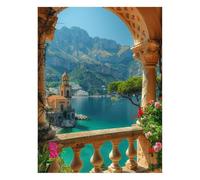 Sea Paint by Numbers Kit for Adults Architecture Craft Kits with Brushe and Acrylic Paint Set Canvas for Painting 8 x 12in Canvas Wall Art Supplies for Fall Decor, Gifts for Women Room Decor JLYH-2274