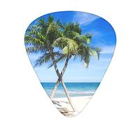 Sea Palm Trees Guitar Picks 12 Pack Set Guitar Gift for Bass Picks Acoustic Guitars Plectrums with Clear Storage Box