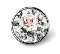 Sea Palm Trees Lapel Pin Fashion Brooch Pin Cute Button Badges Round Button Pins Enamel Pins Metal Pinback for Hat Shirt Clothing Bags Decoration, White Watercolor Floral Rose, Circular