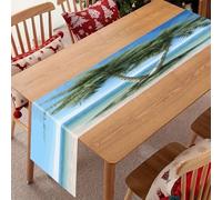 Sea Palm Trees Table Runner，Pure Linen Chambray ,Boho Table Runner，Heavy Duty Washable Fabric Decorations ，for Party Kitchen Dining Table Coffee Holiday Party Decor (12x70.87 Inches)