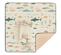 Sea Pattern Beige Cute Foldable Baby Gym & Activity Mat for Floor Waterproof Activity Gym Mat for Baby Toddler Infant, 50'' x 50''
