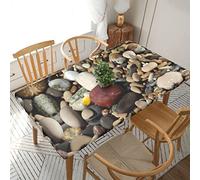 Sea Pebble Rocks Stones Rectangle Tablecloth Fitted Elastic Edged Table Cloth Cover Waterproof Wipeable Table Pad Cover Decor for lndoor Outdoor 5 FT