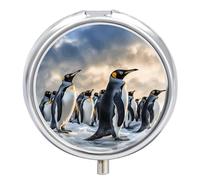Sea Penguin Pill Box Medicine Pill Organizer 3 Compartment Daily Pill Case Small Pill Container Round Pill Holder Travel Pill Box Metal Pill Case for Purse Pocket