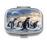 Sea Penguin Pill Organizer 2 Compartments Small Pill Case Pocket Wallet Portable Travel Pill Case Metal Medicine Organizer Daily Container for