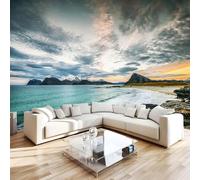 Sea Photo Wallpaper 118"x101" Rock Mountain 3D Effect Panoramic Wall Murals Non-Woven Wall Paper for Bedroom Living Room TV Backdrop,Easy to Install W-841