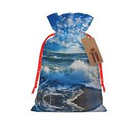 Sea Print Drawstring Pouches For Gifts,Reusable Fabric Gift Bags,For Holiday And Party Presents