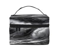 Sea Print -Print Waterproof Large Cosmetic Bag for Travel & Gym, Makeup Organizer with 4 Elastic Straps & Compartments,Premium Twill Fabric.