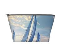Sea Sailing Printing Trapezoid Makeup Bag for Women Girl Large Capacity Portable Travel Cosmetic Bag Makeup Pouch Organizer