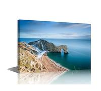 Sea Scape Pictures for Living Room Jurassic Coast Paintings Durdle Door Artwork 1 Panel Prints Ocean Beach Wall Art on Canvas Giclee Modern House Decor Framed and Stretched Ready to Hang(16"Wx24"H)