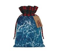 Sea Seen From The Top Print Christmas Drawstring Linen Gift Bags Reusable Fabric Bags With Tags For Christmas Gifts