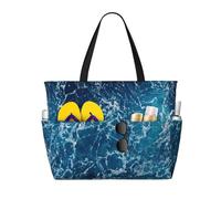 Sea Seen from The Top Print Large Waterproof Beach Tote Bag for Women with Zip and Pockets Foldable Handbag for Travel Pool Shopping Holiday Gym