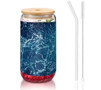 Sea Seen from The Top Printing Cute Drinking Glasses with Glass Straw 16 Ounce for Beer Iced Coffee Whiskey Gift