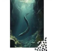 Sea Serpent Eel in Cave 1000-Piece Puzzle for Adults, 52x38cm/1000pcs, White Cardboard with Reduced Dust; Easy to Revisit Throughout The Week