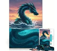 Sea Serpent Emerging from The Ocean Jigsaw Puzzles 1000 Pieces for Adults Brain Skill Stress Release Exact Edge Wall Art Decor (38x52cm)