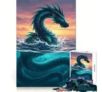 Sea Serpent Emerging from The Ocean Jigsaw Puzzles 1000 Pieces for Adults Brain Skill Stress Release Exact Edge Wall Art Decor (38x52cm)