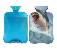 Sea Shark Hot Water Bottle with Fluffy Cover 2L Large Capacity Great White Shark Bottle Water Bag for Cosy Nights Relief Pain Back Neck and Shoulders