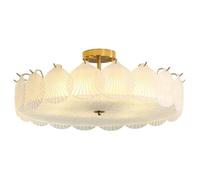 Sea Shell Chandelier Coastal Semi Flush Mount Ceiling Lamp, Frosted Clear Glass, Low Profile Design for Indoor Use