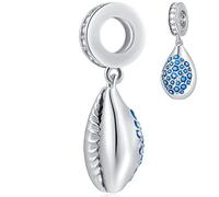 Sea Shell Conch Charms Dangle fit Pandora Summer Ocean Bracelet, 925 Sterling Silver Beach Seashell Pendant Bead with Blue CZ, Gifts for Travel/Mothers Day/Vacation/Christmas
