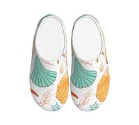 Sea Shell Coral Women's Slippers Flannel House Slippers for Men Ocean Starfish Non-Slip Warm Winter Shoes for Indoor Outdoor UK 9-10