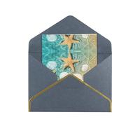 Sea Shell Elegant Pearlized Gold-Edged Greeting Card-Blank Interior,Single-Sided Print, All-Occasion Foldable Note Card With Envelope