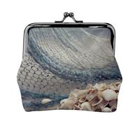 Sea Shell Fishing Net Prints Coin Purse Kiss Lock Pu Leather Mini Pouch Wallet Change Bag for Women Girls Kids